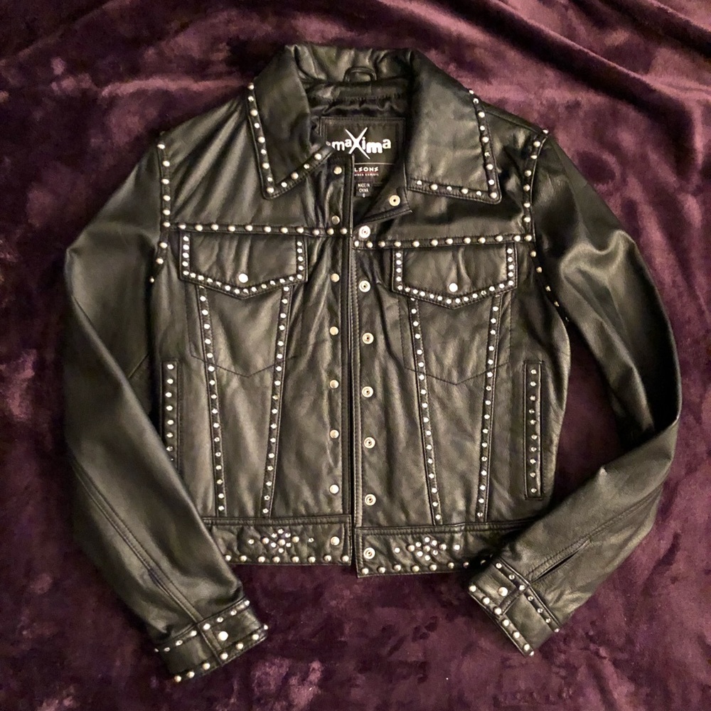 Leather Glam/Metal 80s Rhinestone & Studs Moto Jacket